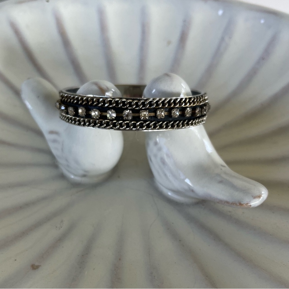 Vintage Cookie Lee Silver-Tone Bracelet with Rhinestone Accents & Chain Detail
